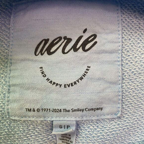 Aerie Light Blue Cotton Blend Oversized Smiley Academy Long Sleeve Sweatshirt - Picture 9 of 10